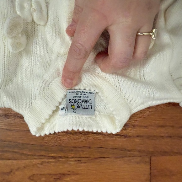 Vintage Little Diamonds Bow Button Up Cardigan Sweater Size 12 Months Baby Girl - Picture 3 of 4